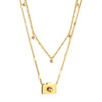 Stainless Steel Sweater Chain Necklace 304 Stainless Steel with 1.97inch extender chain Vacuum Ion Plating Double Layer & for woman & with rhinestone golden 16*22mm 15*23mm Length Approx 15.75 Inch Approx 17.72 Inch Sold By PC