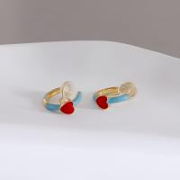 Brass Earring Clip Heart gold color plated fashion jewelry & for woman & enamel nickel lead & cadmium free Sold By Pair
