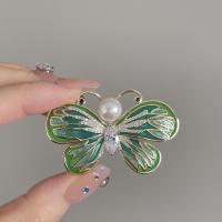 Enamel Brooch Brass with Plastic Pearl Butterfly gold color plated micro pave cubic zirconia & for woman green nickel lead & cadmium free Sold By PC