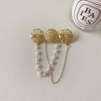 Tibetan Style Brooches, with Plastic Pearl, gold color plated, vintage & for woman, golden, nickel, lead & cadmium free, 90x70mm, Sold By PC