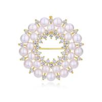 Cubic Zirconia Brooch Brass with Plastic Pearl Donut gold color plated Korean style & micro pave cubic zirconia & for woman white nickel lead & cadmium free Sold By PC