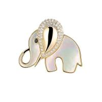 Cubic Zirconia Brooch Brass with Shell Elephant gold color plated micro pave cubic zirconia & for woman nickel lead & cadmium free Sold By PC