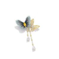 Cubic Zirconia Brooch, Brass, with Cloth, Butterfly, gold color plated, micro pave cubic zirconia & for woman, nickel, lead & cadmium free, 73x49mm, Sold By PC