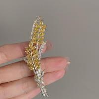 Cubic Zirconia Brooch, Brass, Wheat, gold color plated, Unisex & micro pave cubic zirconia, nickel, lead & cadmium free, 80x20mm, Sold By PC