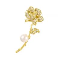 Cubic Zirconia Brooch Brass with Plastic Pearl Rose gold color plated micro pave cubic zirconia & for woman nickel lead & cadmium free Sold By PC