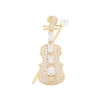 Zirkonia Brosche, Messing, mit Kunststoff Perlen, Violine, goldfarben plattiert, Micro pave Zirkonia & für Frau, frei von Nickel, Blei & Kadmium, 43x19mm, verkauft von PC