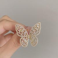 Cubic Zirconia Brooch, Brass, Butterfly, gold color plated, micro pave cubic zirconia & for woman, golden, nickel, lead & cadmium free, 36x34mm, Sold By PC