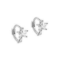 925 Sterling Silver Hoop Earrings, Star, plated, for woman & with rhinestone, more colors for choice, 8mm, Sold By Pair