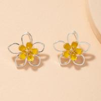 Tibetan Style Stud Earring, Flower, silver color plated, fashion jewelry & for woman & enamel, nickel, lead & cadmium free, 23.98x24.72mm, Sold By Pair