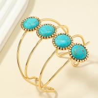Tibetan Style Bangle, with turquoise, gold color plated, fashion jewelry & for woman & hollow, nickel, lead & cadmium free, Inner Diameter:Approx 60mm, Sold By PC