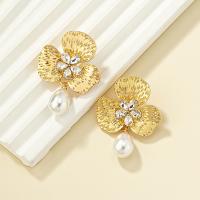 Zinc Alloy Drop Earrings with Plastic Pearl gold color plated fashion jewelry & for woman & with rhinestone nickel lead & cadmium free Sold By Pair