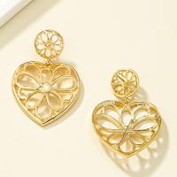 Tibetan Style Drop Earrings, Heart, gold color plated, fashion jewelry & for woman & hollow, nickel, lead & cadmium free, 51x35mm, Sold By Pair