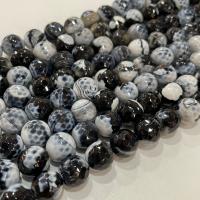 Perles agates, agate feu, Rond, DIY & normes différentes pour le choix & facettes, blanc et noir, Vendu par Environ 38 cm brin