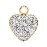 Stainless Steel Heart Pendants, 304 Stainless Steel, with Rhinestone Clay Pave, Galvanic plating, Unisex, golden, 12x11mm, Sold By PC