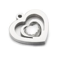 Coração de aço inoxidável pingentes, Aço inoxidável 304, with cristal, unissex & vazio, cor original, 16mm, vendido por PC