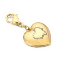 Key Chain, 304 nehrđajućeg čelika, Srce, Galvanska oplata, bez spolne razlike, zlatan, 16mm, Prodano By PC