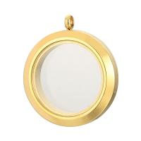 Fashion Locket Pendants 304 Stainless Steel with Glass Flat Round Galvanic plating Unisex 25mm Sold By PC