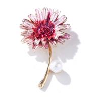 Plastic Pearl Brooch Zinc Alloy with Plastic Pearl Chrysamthemum plated fashion jewelry & for woman pink nickel lead & cadmium free Sold By PC