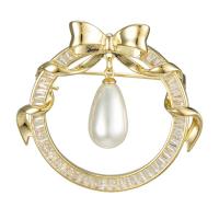Zirkonia Brosche, Messing, mit Kunststoff Perlen, Modeschmuck & Micro pave Zirkonia & für Frau, keine, frei von Nickel, Blei & Kadmium, 33x35mm, verkauft von PC