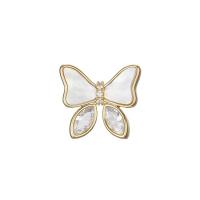 Shell Brooch, Brass, with Shell, Butterfly, fashion jewelry & micro pave cubic zirconia & for woman, golden, nickel, lead & cadmium free, 16x15mm, Sold By PC