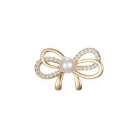 Cubic Zirconia Brooch Brass with Plastic Pearl Bowknot fashion jewelry & micro pave cubic zirconia & for woman golden nickel lead & cadmium free Sold By PC