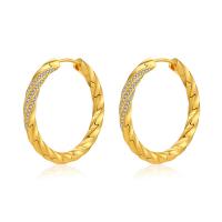 Cubic Zirconia Micro Pave Brass Earring, 18K gold plated, fashion jewelry & micro pave cubic zirconia & for woman, golden, nickel, lead & cadmium free, 31x4mm, Sold By Pair