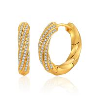 Brass Huggie Hoop Earring, gold color plated, fashion jewelry & for woman & with rhinestone, golden, nickel, lead & cadmium free, 4x19mm, Sold By Pair