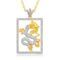 Tibetan Style Pendants, Dragon, plated, DIY & micro pave cubic zirconia & for man, nickel, lead & cadmium free, 24x40mm, Sold By PC