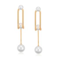 Tibetan Style Drop Earrings, with Plastic Pearl, Round, gold color plated, fashion jewelry & for woman, nickel, lead & cadmium free, 8x46mm, Sold By Pair