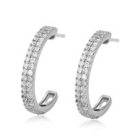 Tibetan Style Stud Earring, Letter C, platinum color plated, fashion jewelry & micro pave cubic zirconia & for woman, platinum color, nickel, lead & cadmium free, 3x20mm, Sold By Pair
