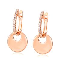 Zinc Alloy Drop Earrings Flat Round rose gold color plated fashion jewelry & for woman & with rhinestone rose gold color nickel lead & cadmium free Sold By Pair