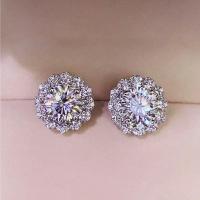 Cubic Zirconia Micro Pave Brass Earring Flower platinum plated micro pave cubic zirconia & for woman 13mm Sold By Pair