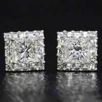 Cubic Zirconia Micro Pave Brass Earring Square platinum plated micro pave cubic zirconia & for woman 12mm Sold By Pair