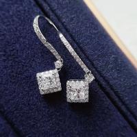 Cubic Zirconia Micro Pave Brass Earring, Rhombus, platinum plated, micro pave cubic zirconia & for woman, 14mm, Sold By Pair