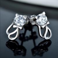 Cubic Zirconia Micro Pave Brass Earring Cat platinum plated micro pave cubic zirconia & for woman & hollow 13.50mm Sold By Pair