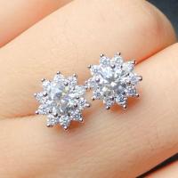 Brass Stud Earring Flower platinum plated for woman & with cubic zirconia 10mm Sold By Pair