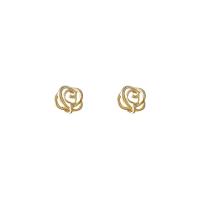 Boucle d'oreille dormeuse en alliage de zinc, Rose, Placage de couleur d'or, creux, 5mm, Vendu par paire