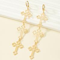 Tibetan Style Drop Earrings, Cross, gold color plated, fashion jewelry & for woman, nickel, lead & cadmium free, 110x22mm, Sold By Pair