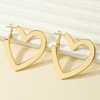 Zinc Alloy Stud Earring Iron Heart gold color plated fashion jewelry & for woman & hollow nickel lead & cadmium free Sold By Pair