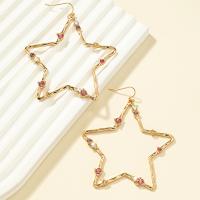 Zinc Alloy Drop Earrings Star gold color plated fashion jewelry & for woman & with rhinestone & hollow nickel lead & cadmium free Sold By Pair