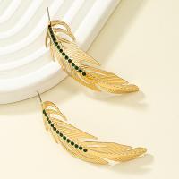 Zinc Alloy Stud Earring Leaf gold color plated fashion jewelry & for woman & with rhinestone nickel lead & cadmium free Sold By Pair