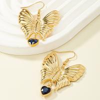 Tibetan Style Drop Earrings, Butterfly, gold color plated, fashion jewelry & for woman & with rhinestone, nickel, lead & cadmium free, 52x38mm, Sold By Pair
