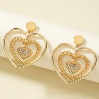 Zinc Alloy Drop Earrings Heart gold color plated fashion jewelry & for woman & with rhinestone & hollow nickel lead & cadmium free Sold By Pair