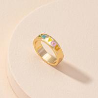 Cink Alloy Finger Ring, zlatna boja pozlaćen, modni nakit & za žene & emajl, nikal, olovo i kadmij besplatno, 18.13mm, Veličina:8, Prodano By PC