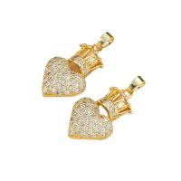 Brass Heart Pendants, gold color plated, micro pave cubic zirconia & for woman, nickel, lead & cadmium free, 15x29mm, 5PCs/Bag, Sold By Bag