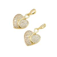 Cubic Zirconia Micro Pave Brass Pendant with Cubic Zirconia Heart gold color plated for woman nickel lead & cadmium free Sold By Bag