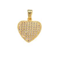 Brass Heart Pendants with Cubic Zirconia gold color plated & for woman & hollow nickel lead & cadmium free Sold By Bag