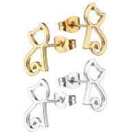 Stainless Steel Stud Earrings 304 Stainless Steel Cat Vacuum Ion Plating for woman & hollow Sold By Bag