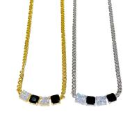 Messing Halskette, mit Verlängerungskettchen von 6cm, plattiert, für Frau & mit Strass, keine, frei von Nickel, Blei & Kadmium, 41mm, Länge:ca. 42 cm, verkauft von PC