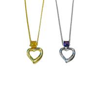 Brass Necklace, with Cubic Zirconia, with 5cm extender chain, Heart, plated, for woman & hollow, more colors for choice, nickel, lead & cadmium free, 26mm, Length:Approx 40 cm, Sold By PC